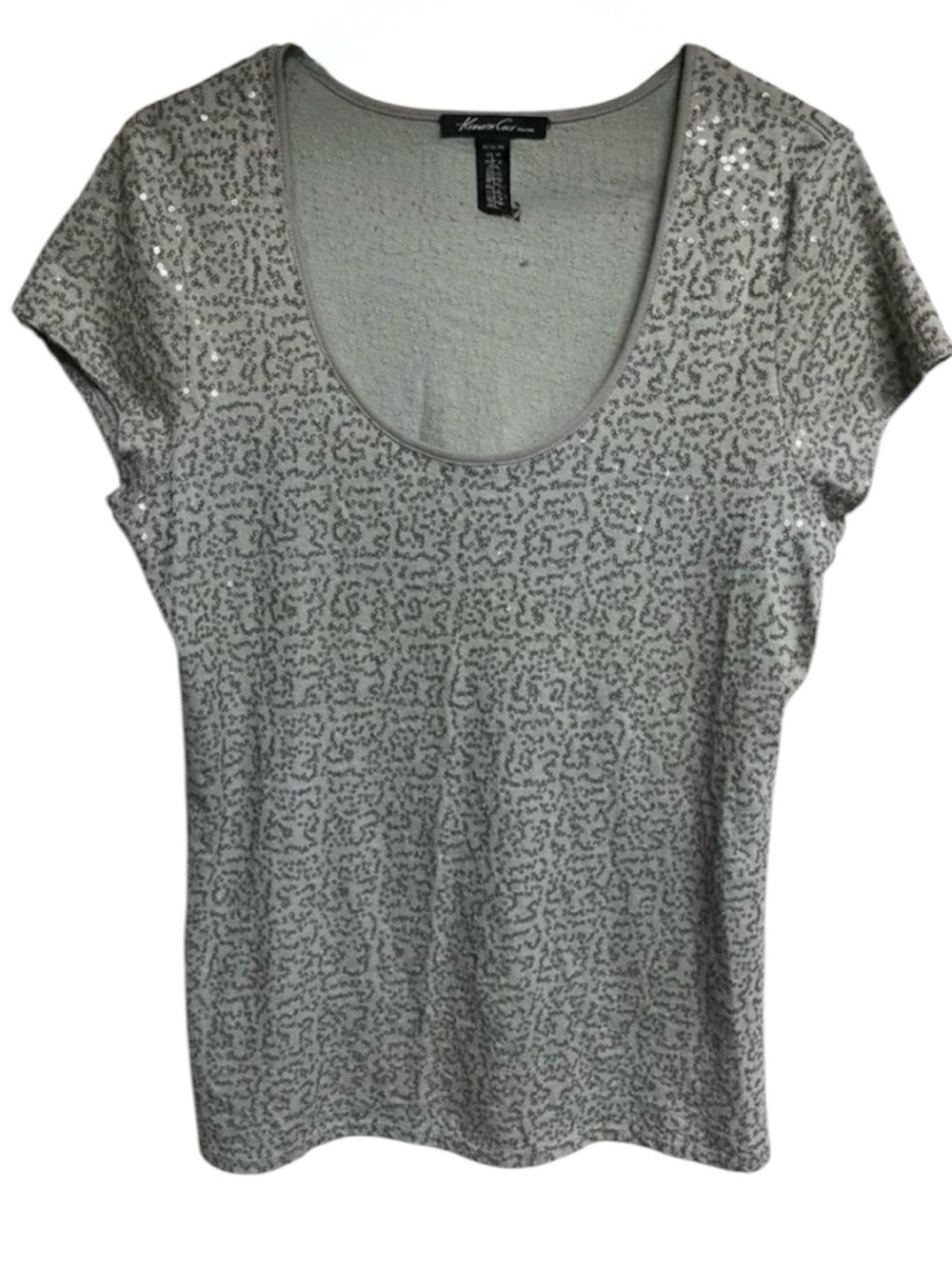 Kenneth Cole New York Sequin Scoop Neck Gray Green Sparkle Top Medium